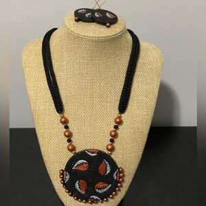 Handmade terracotta necklace and earrings set